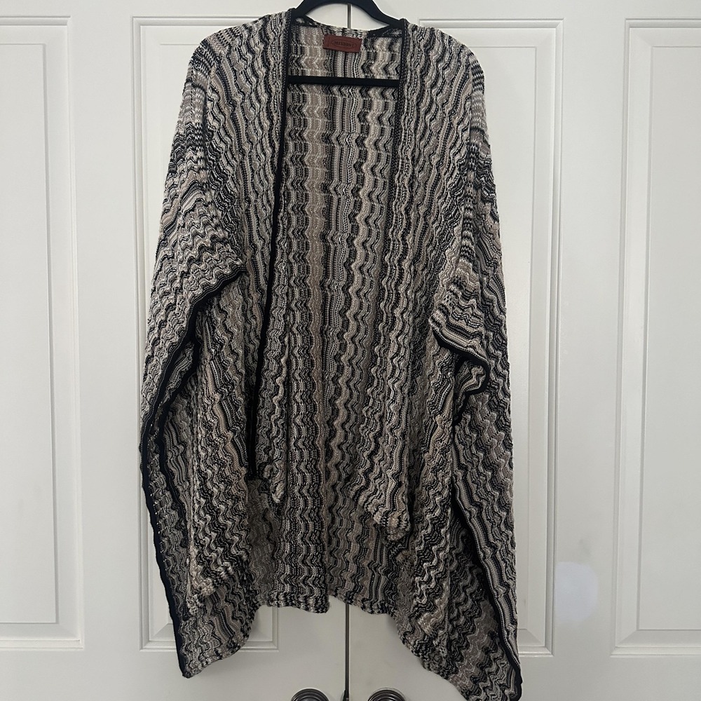 VTG Missoni Y2K Cape O/S Multicolor Wool Knit Kimono Ruana Open Front Wrap Boho